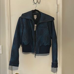 Anthropologie Blue Bomber Jacket Tailored Cotton Blend